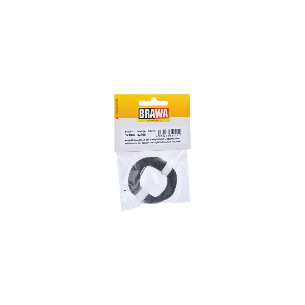 Câble flexible noir pour décodeur - Brawa 32408 - 10 m de long - 0.05 mm² diamètre - 2