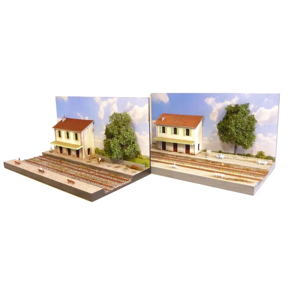 Diorama demi-gare PLM avec deux voies - Bois Modélisme 120001 - HO 1/87 - 14