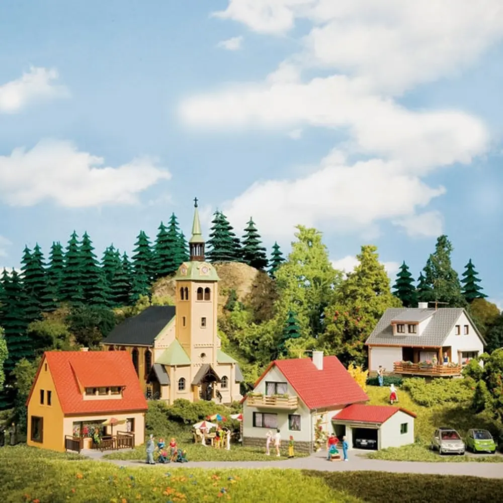 Coffret 1 Eglise et 3 Maisons Individuelles - Auhagen 15201 - HO : 1/87 - 2