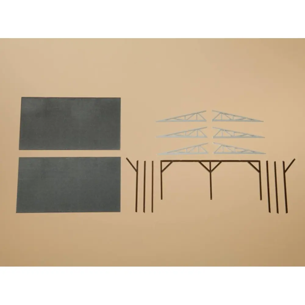 Lot 2 toits gris & 2 ossatures bois/acier AUHAGEN 80302 - HO 1/87 90x50mm - 2