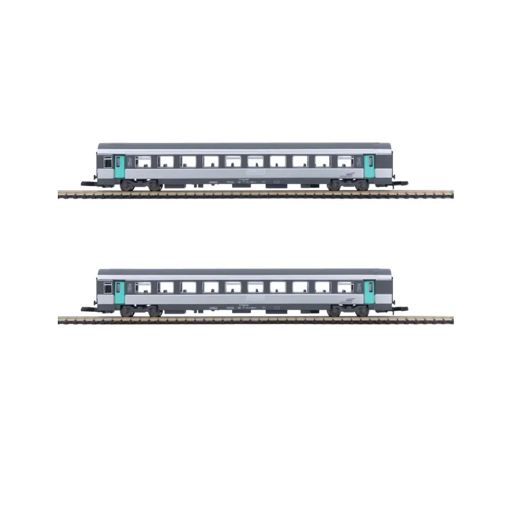 2 voitures voyageurs corail VTU, livrée Nouvelle déco, 2e classe - Azar Models V01-CPP2 - Z 1/220 - SNCF - 2R - 3