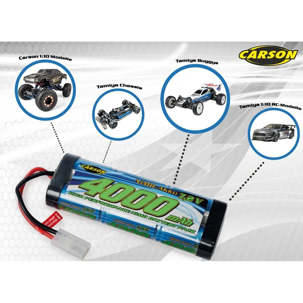 Batterie NiMH 7,2V 4000mAh Race avec connecteur Tamiya - CARSON 500608225 - 2