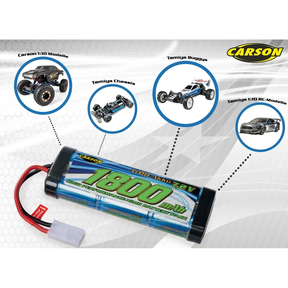 Batterie NiMH 7,2V 1800mAh Race avec connecteur Tamiya - CARSON 500608221 - 2