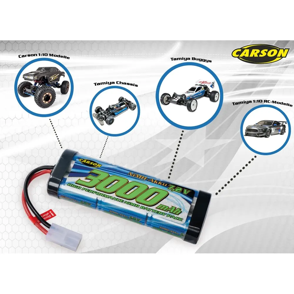Batterie NiMH 7,2V 3000mAh Race avec connecteur Tamiya - CARSON500608224 - 2