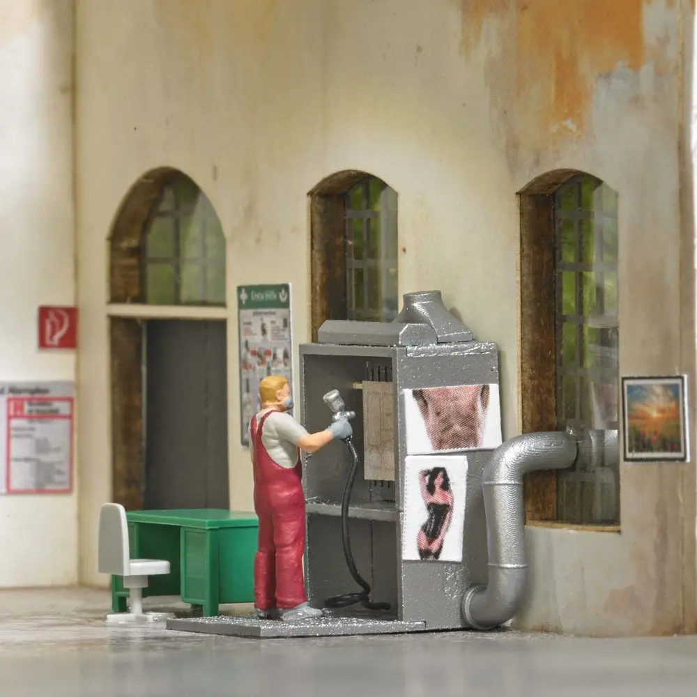 Peintre avec cabine - Coffret d'action scénette - Busch 79905 - HO 1/87  - 2