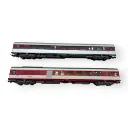 1 voiture bar GC A3rtux, Euraffaire, bordeaux/béton, logo nouilles + 1 voiture (générateur) GC B3Dtux, rouge/béton, logo nouilles - LS Models 40116 - HO 1/87 - SNCF - Ep V - 2R - 2