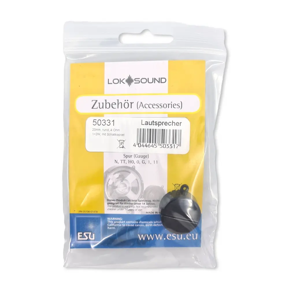Haut-parleur rond Esu 50331 - diamètre 20 mm - 4 ohm - HO / N / TT / G / 1 / O - 4