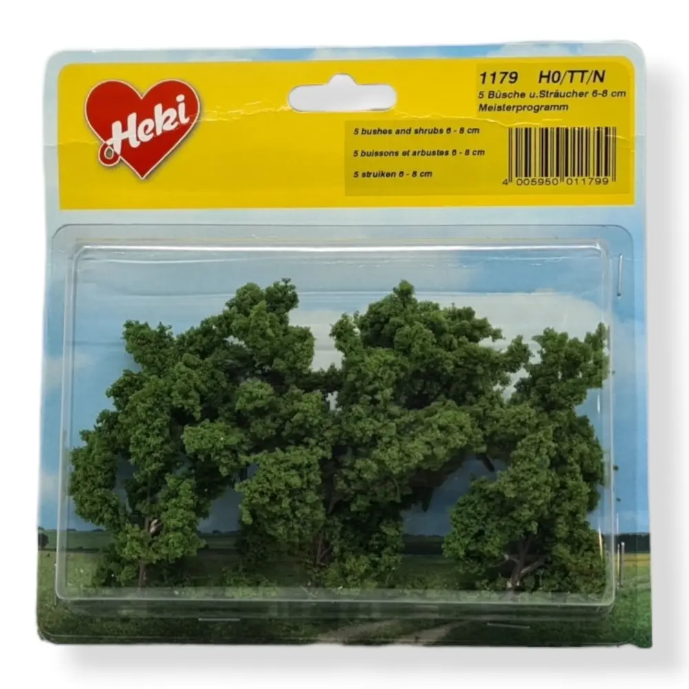 5 Buissons et arbustes - Vert - HEKI 1179 - Échelle HO / TT / N - 60 à 80mm - 2