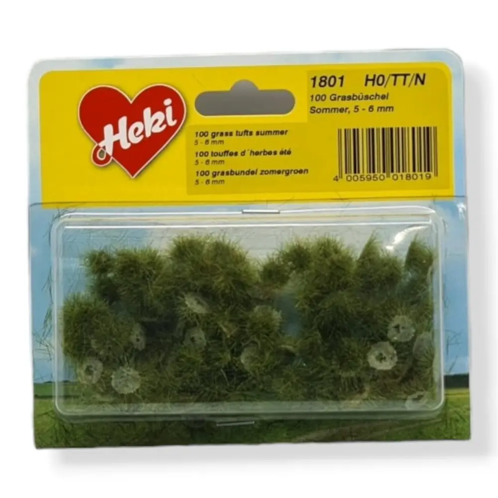 100 Touffes d'herbes été - Vert - HEKI 1801 - Échelle HO / TT / N - 50 à 60 mm - 2