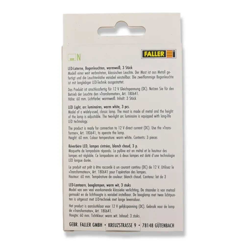Set 3 Lanternes à arc à LED Faller 272130 - N 1/160 - hauteur 60 mm - 3