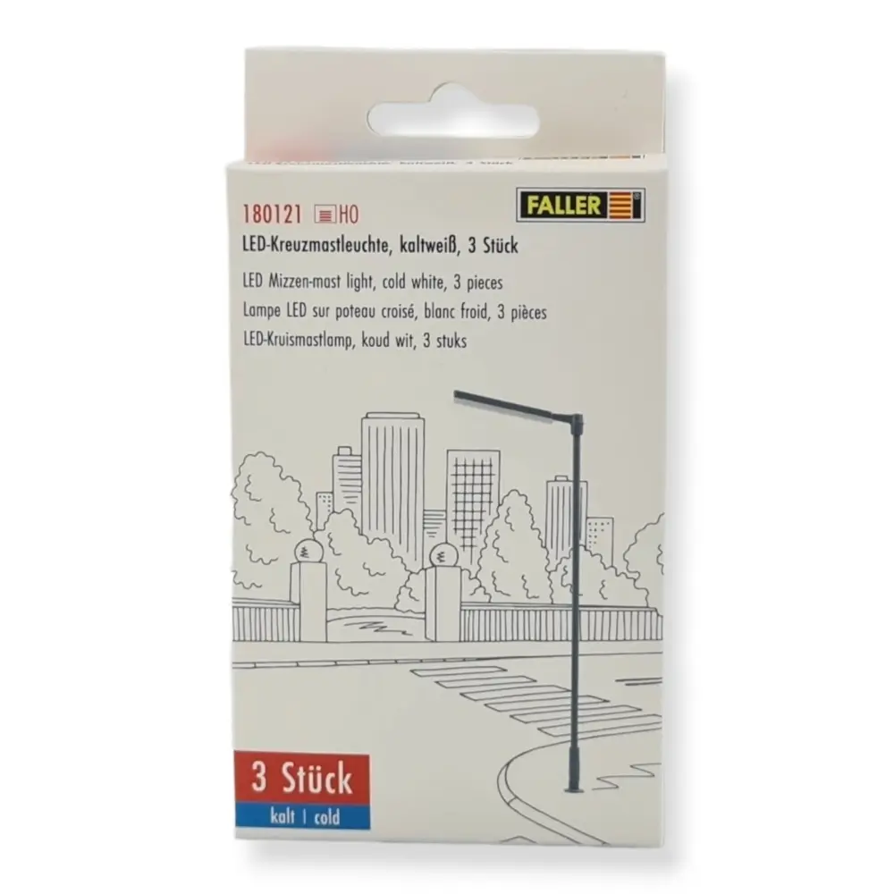 Lot de 3 lampadaires modernes LED - Faller 180121 - HO 1/87 - 3