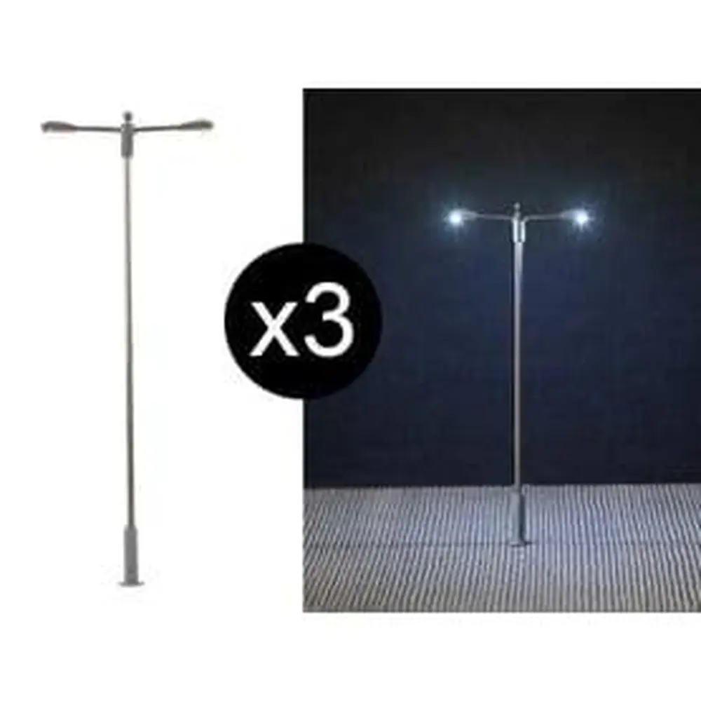 Lot de 3 lampadaires doubles avec LED - HO 1/87 - Faller 180103 - 2