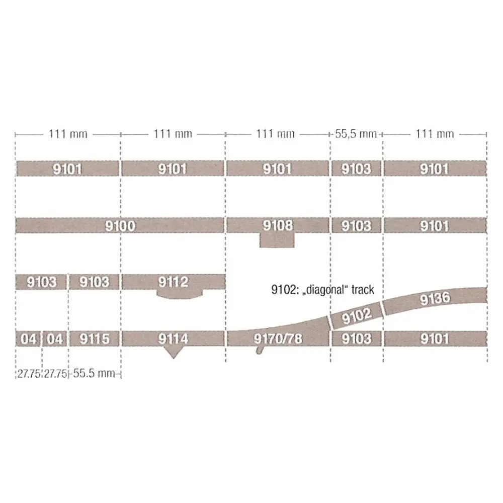 Rail droit avec ballast 57,5 mm Fleischmann 9102 - N : 1/160 - Code 80 - 4