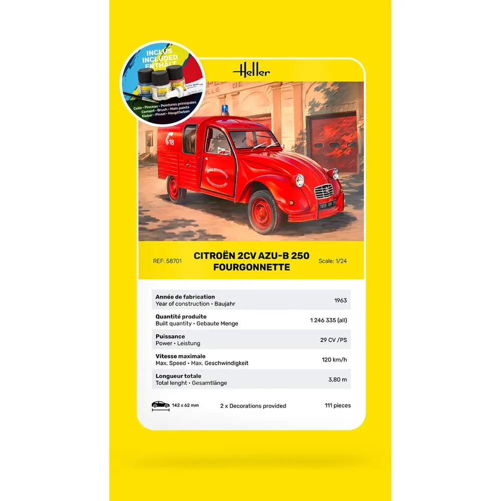 Starter Kit Citroën 2 CV fourgonette AK250 - Heller 58701 - 1/24  - 2