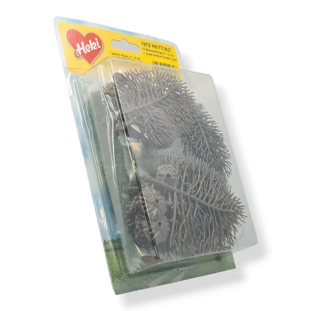 15 Arbres + gros flocage - Vert - HEKI 1972 - Échelle HO / TT / N / Z - 60 à 120 mm - 2
