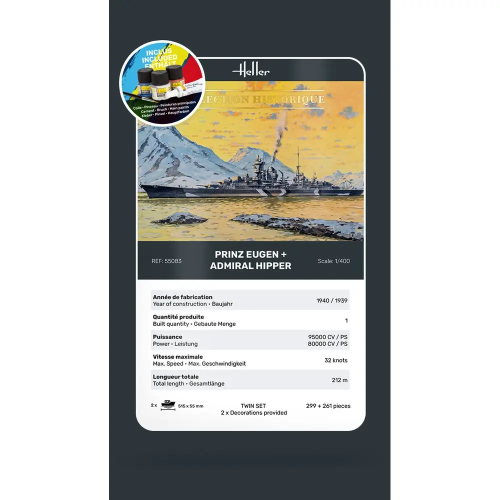 Kit de départ Prinz Eugen + Admiral Hipper - Twinset - Heller 55083 - 1/400  - 2