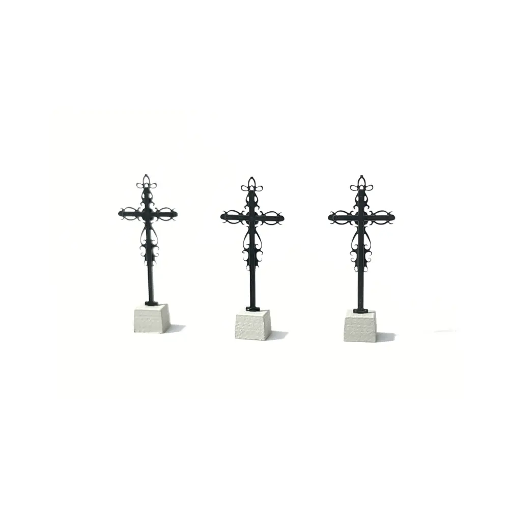 Cimetière - 2 tombes, 4 Pierres tombales & 6 croix Chrétiennes 87Train 221054 | HO 1/87 - 6