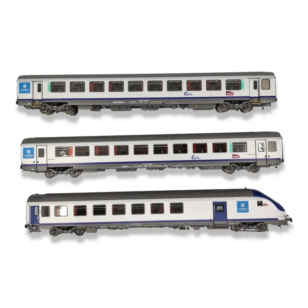 Set 3 voitures TER AURA Ls Models 41232AC - HO 1/87 - 3R - SNCF - EP VI - 3