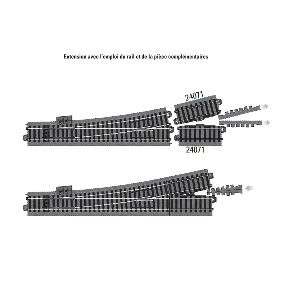 Aiguillage long à droite avec ballast - 12,1° - Marklin 24712 - 236,1 mm - HO : 1/87ème - Code 83 - Voie C - 3