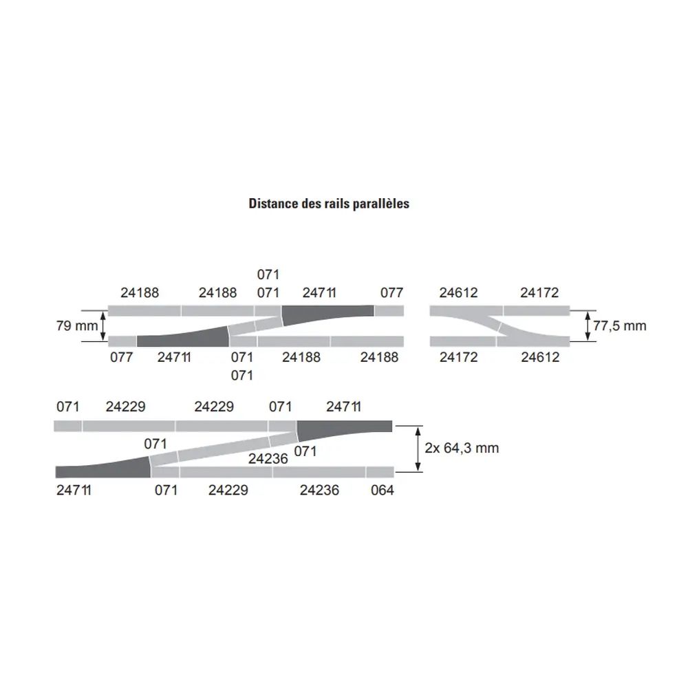 Aiguillage long à gauche 12,1° Marklin 24711 - 236,1 mm - HO : 1/87 - Code 83 - Voie C - 5
