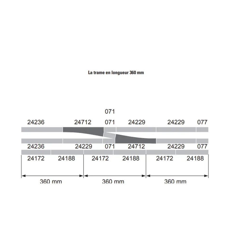 Aiguillage long à droite avec ballast - 12,1° - Marklin 24712 - 236,1 mm - HO : 1/87ème - Code 83 - Voie C - 4