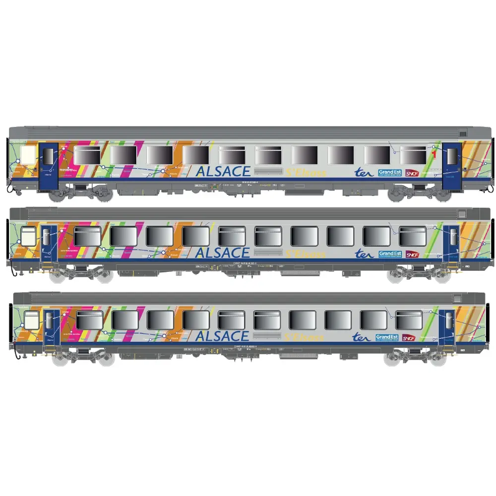 Set de 3 voitures voyageurs Vtu "TER Alsace" - LS Models 41209 - HO 1/87 - SNCF - Ep VI - 2R - 3