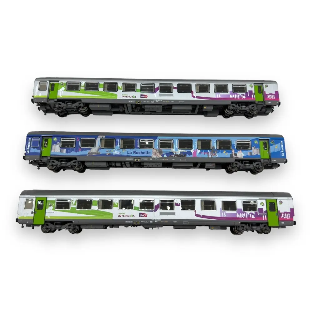Set de 3 voitures Vtu B10, B11, B11, La Rochelle & Intercités - LS Models 41201 - HO 1/87 - SNCF - Ep VI - 2R - 2