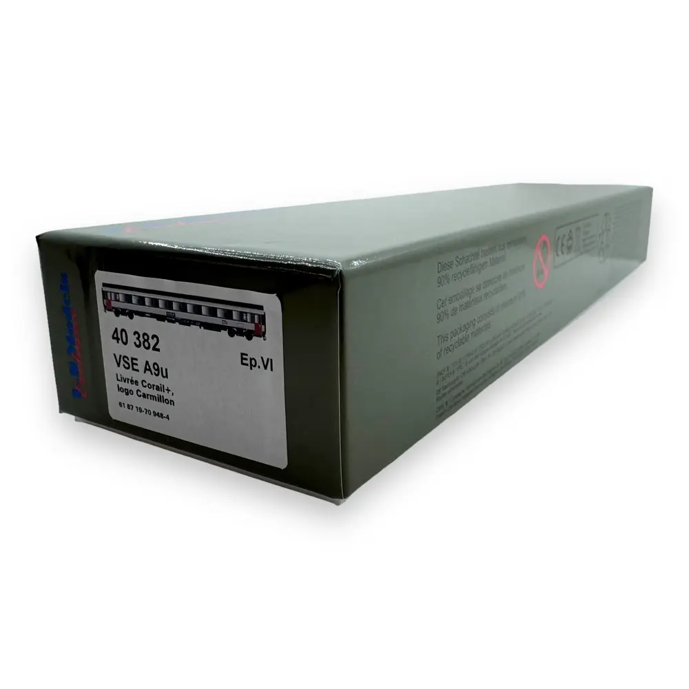 Voiture voyageurs VSE A9u, livrée corail, logo carmillon - LS Models 40382 - HO 1/87 - SNCF - Ep IV - 2R - 4