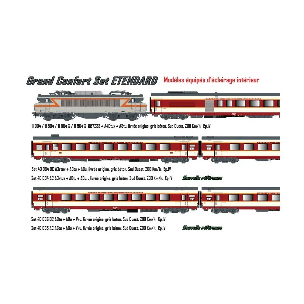 Set grand confort "Étendard" locomotive électrique BB 7233 + A4Dtux + A8tu - LS Models 11004DC - HO 1/87 - SNCF - Ep IV - Analogique - 2R - 2
