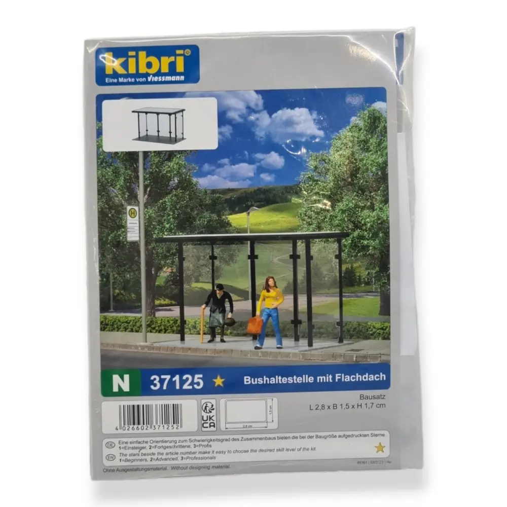 Arrêt de bus à toit plat - KIBRI 37125 - Échelle N 1/160 - 28 x 15 x 17 mm - 3