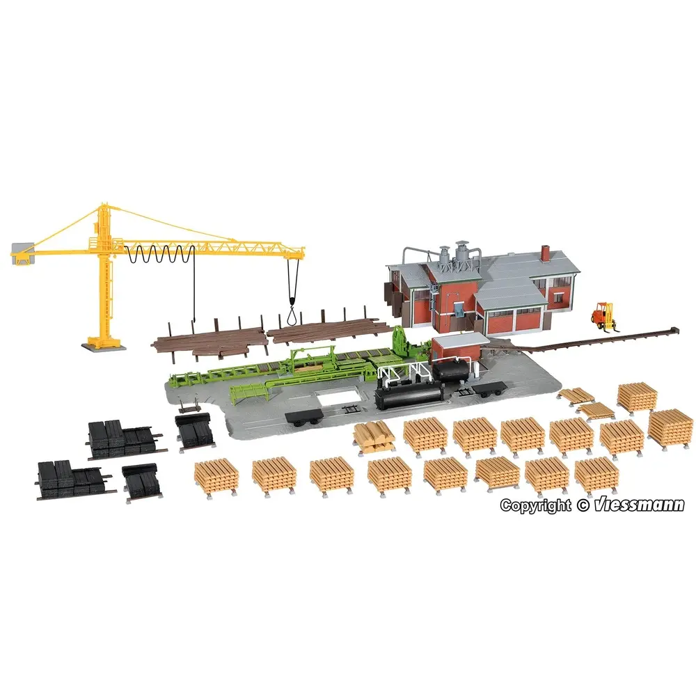 Scierie avec grue KIBRI 39846 aménagement intérieur - HO 1/87 - 580 x 170 x 110 mm - 2