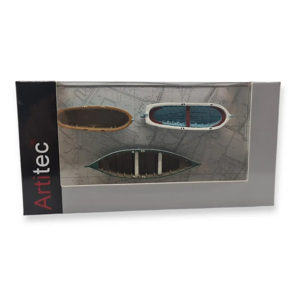 Lot de 3 barques bleues et vertes - Artitec 387.08 - HO : 1/87  - 3