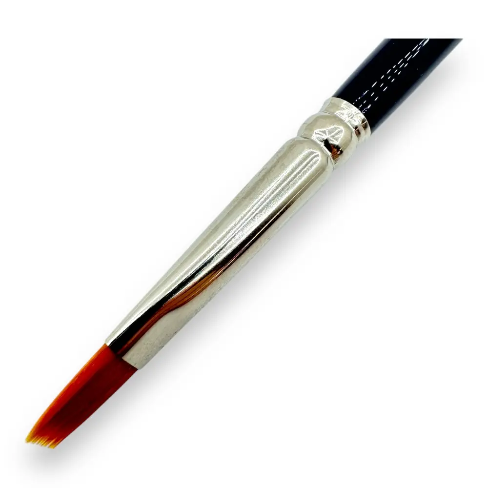 Pinceau plat N°06 en poil de martre dorée synthétique, virole argentée, manche bleu & court - Kolibri 7008/06 - 2