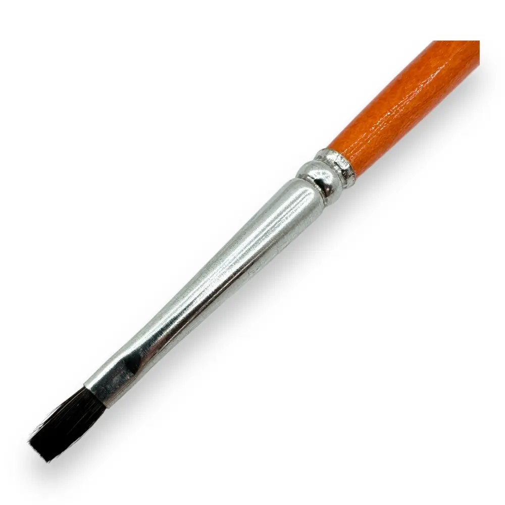 Pinceau plat N°02 pour aquarelle en poil de poney, embout en nickel, manche court - Kolibri 0712/02 - 2