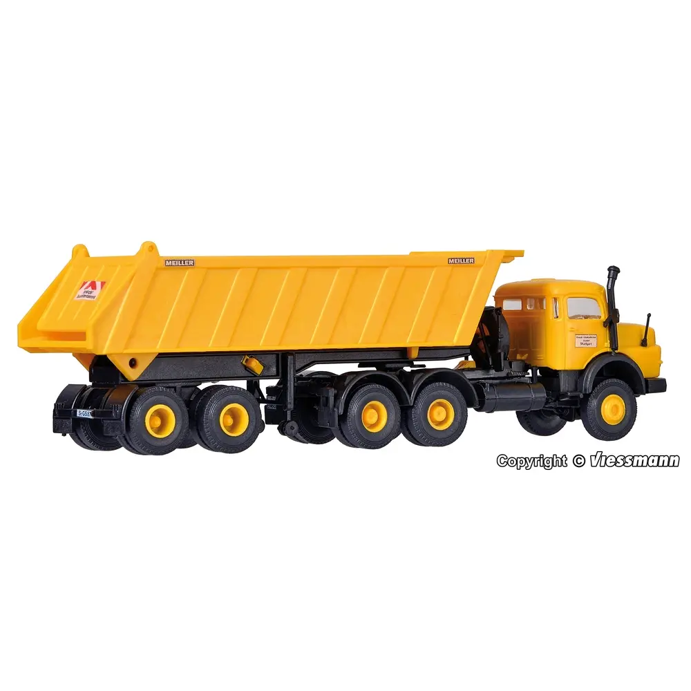 Camion MB à Capot Rond + Remorque Benne Meiller - 140x28x38mm - Kibri 14025 - HO : 1/87  - 3