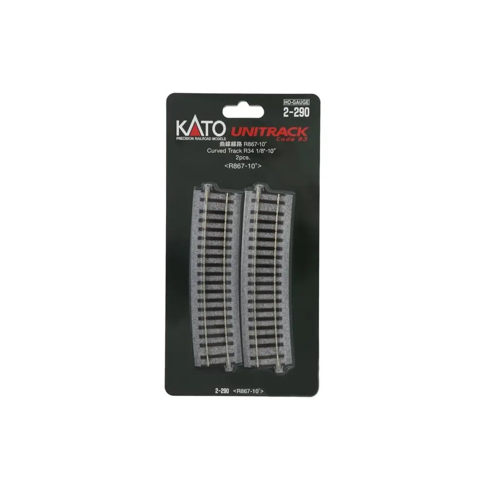 2 rails incurvés Unitrack (R867-10) 10 degrés - Kato 2-290 - HO 1/87 - 4