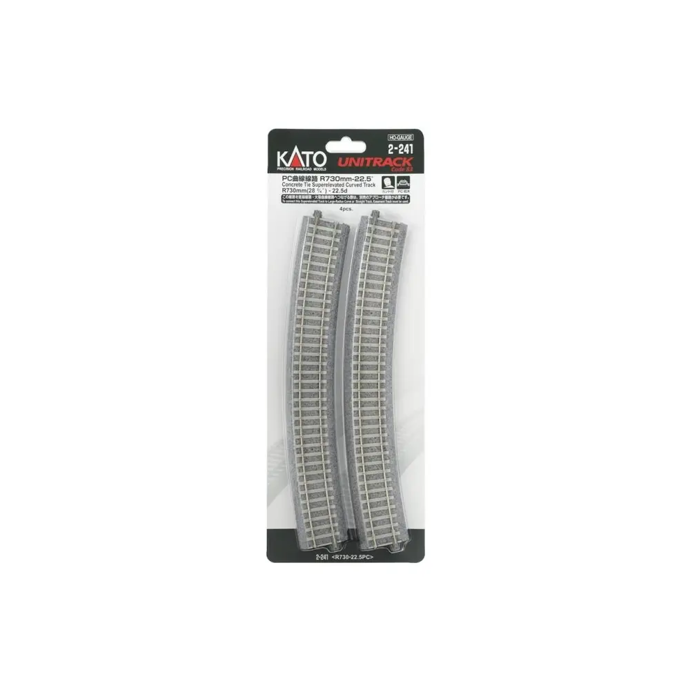 4 rails courbes Unitrack (R730-22.5PC) CS 22,5 degrés - Kato 2-241 - HO 1/87 - 4