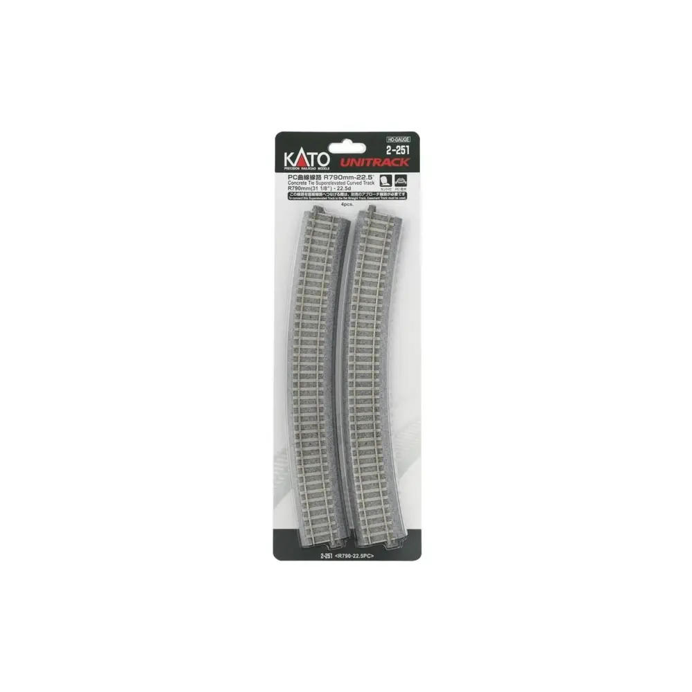 4 rails courbes Unitrack (R790-22.5PC) CS 22,5 degrés - Kato 2-251 - HO 1/87 - 4