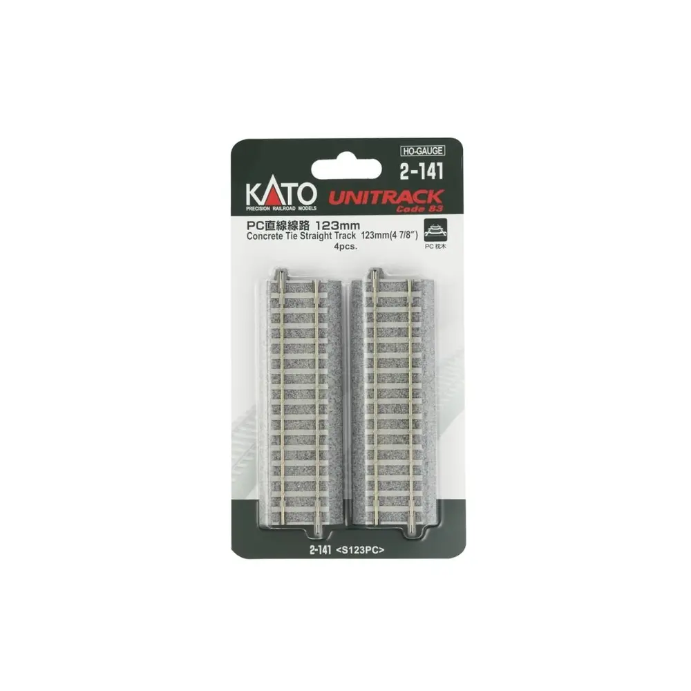 4 rails droits Unitrack (S123PC) CS 123 mm - Kato 2-141 - HO 1/87  - 4