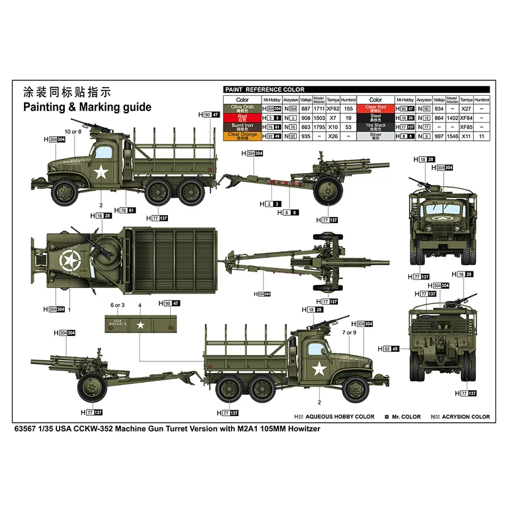 USA CCKW-352 Version tourelle de mitrailleuse avec obusier M2A1 105 mm - I love kit 63567  - 2