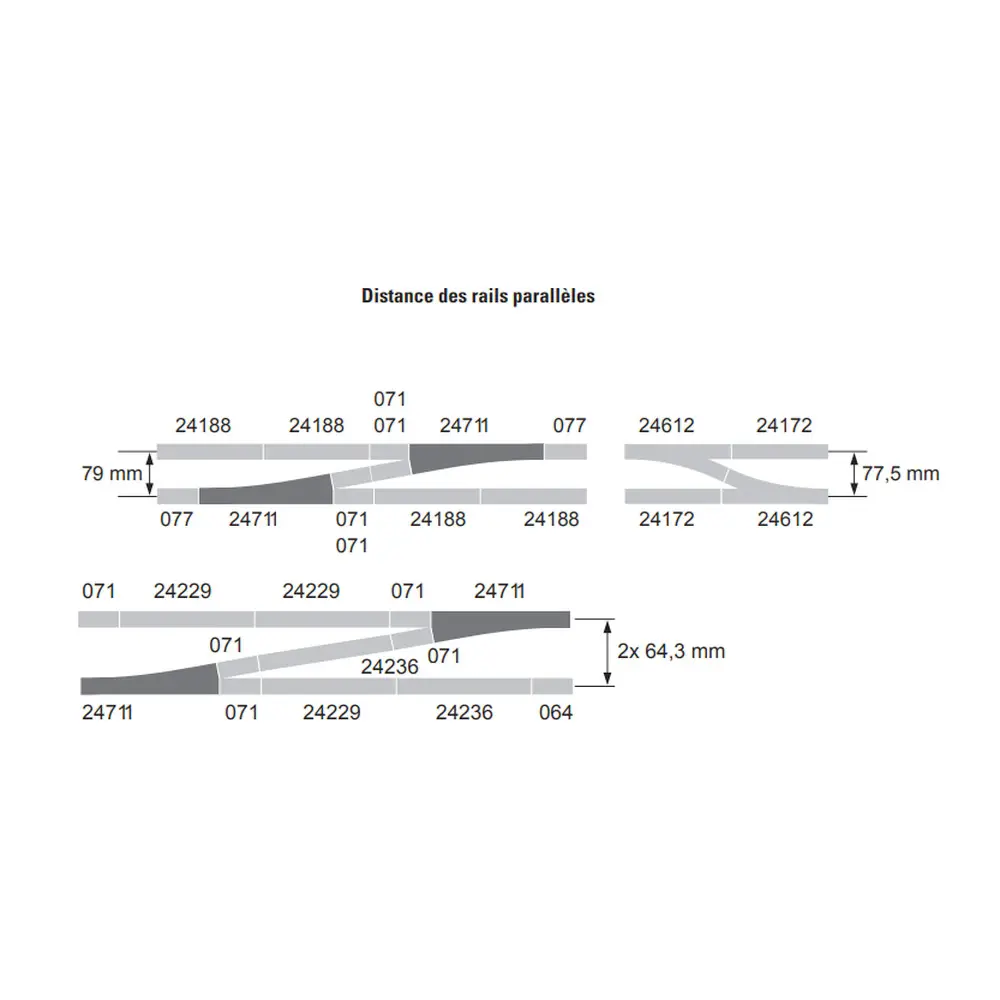Aiguillage long à droite avec ballast - 12,1° - Marklin 24712 - 236,1 mm - HO : 1/87ème - Code 83 - Voie C - 5