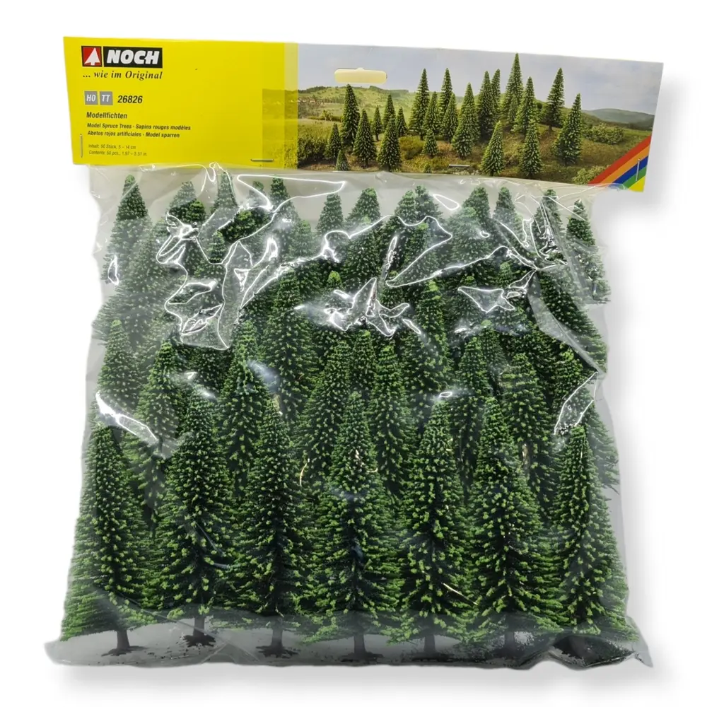 Pack de 50 sapins Noch 26826 - HO 1/87 TT 1/120 - Hauteur 50 à 140 mm - 3