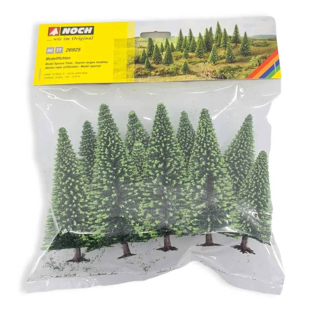 Pack de 10 épicéas miniatures de 5 à 14 cm de haut - Noch 26925 - HO | TT - 2