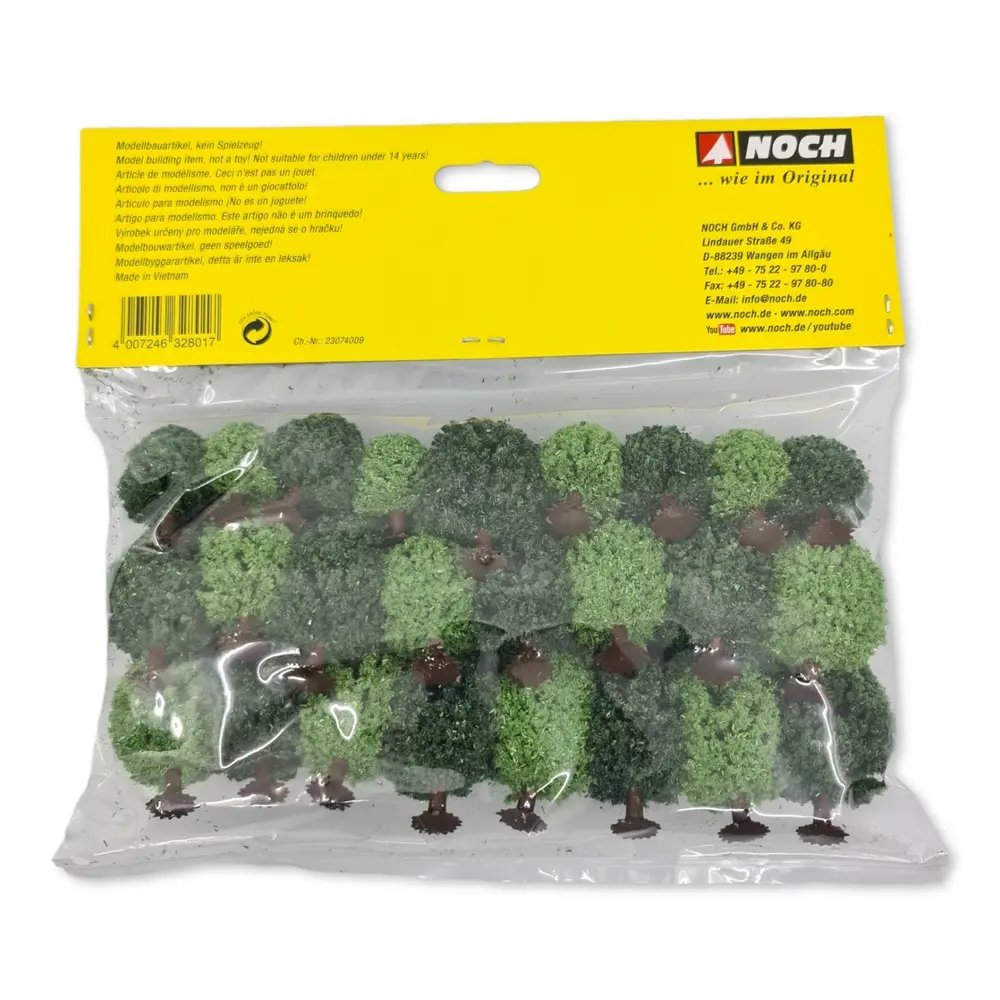 Pack de 25 arbres feuillus Noch 32801 - N 1/160 - Z 1/220 - 35 à 50 mm - 3
