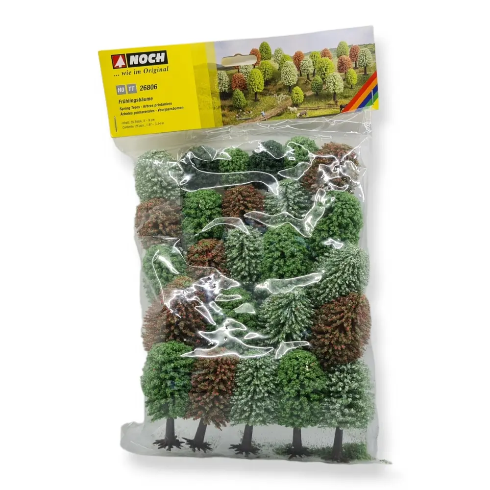 Pack de 25 arbres de printemps - NOCH 26806 - HO 1/87 & TT 1/120 - Hauteur 35 à 90 mm - 3