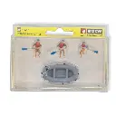Lot 3 personnes avec rames dans un raft / bateau gonflable NOCH 16818 - HO 1/87 - 2