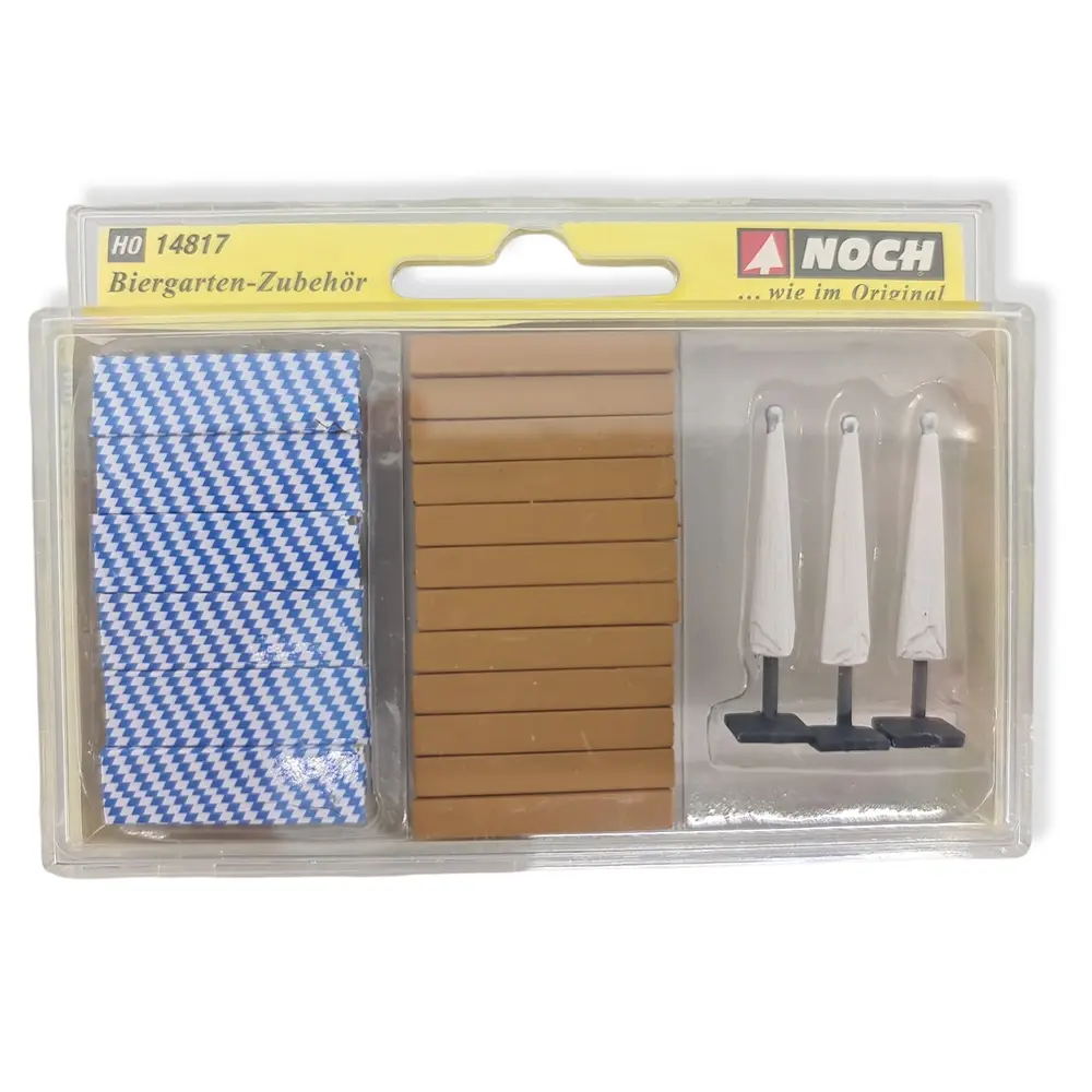 Accessoires de brasserie avec bancs, tables et parasols - NOCH 14817 - HO 1/87 - 2