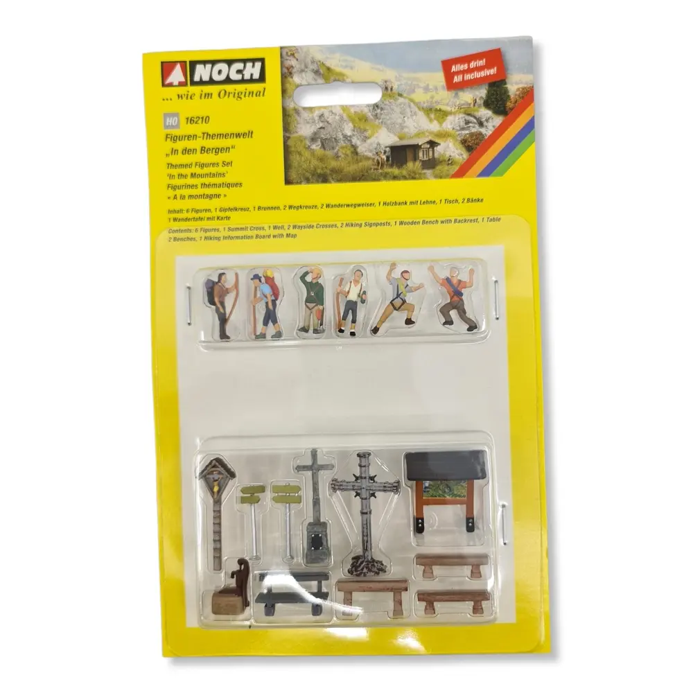 Pack de 6 personnages avec accessoires de montagne NOCH 16210 - HO 1/87 - 2