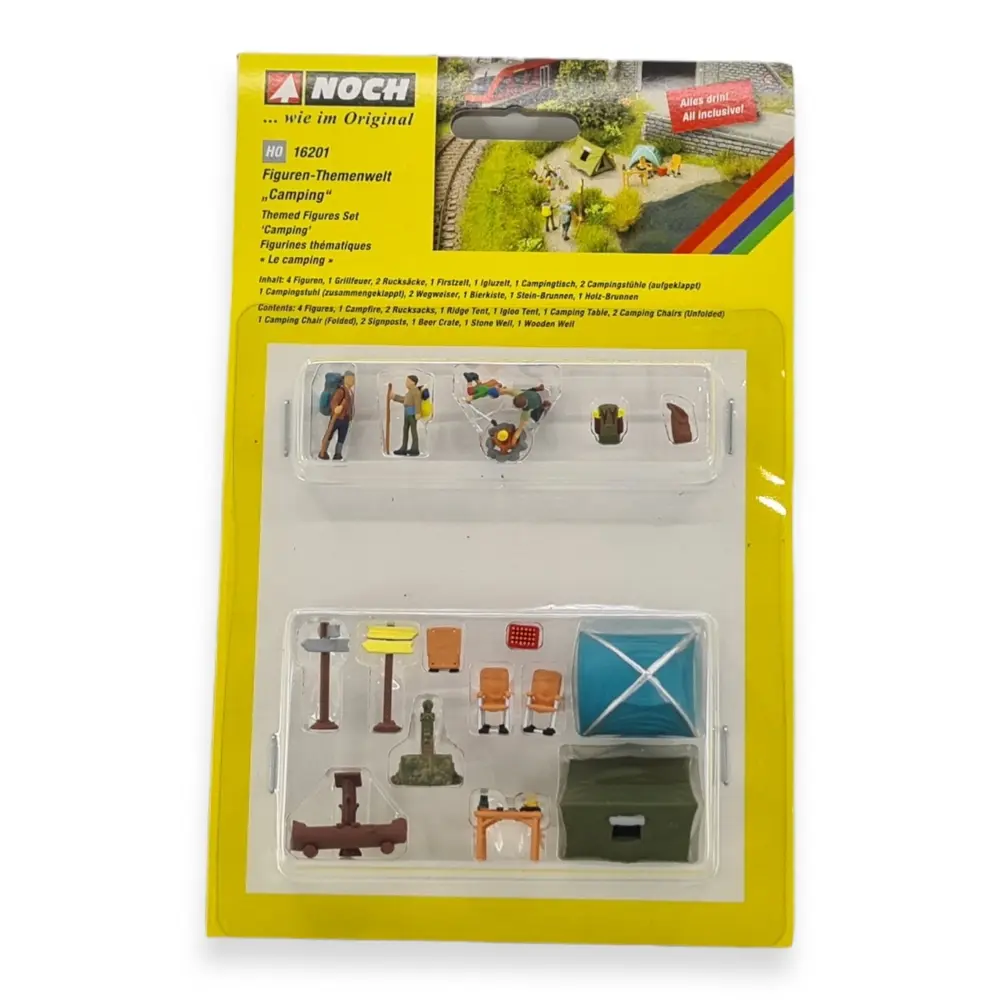 Lot de 4 personnages & 14 accessoires -Thème "camping" - NOCH 16201 - HO 1/87 - 2