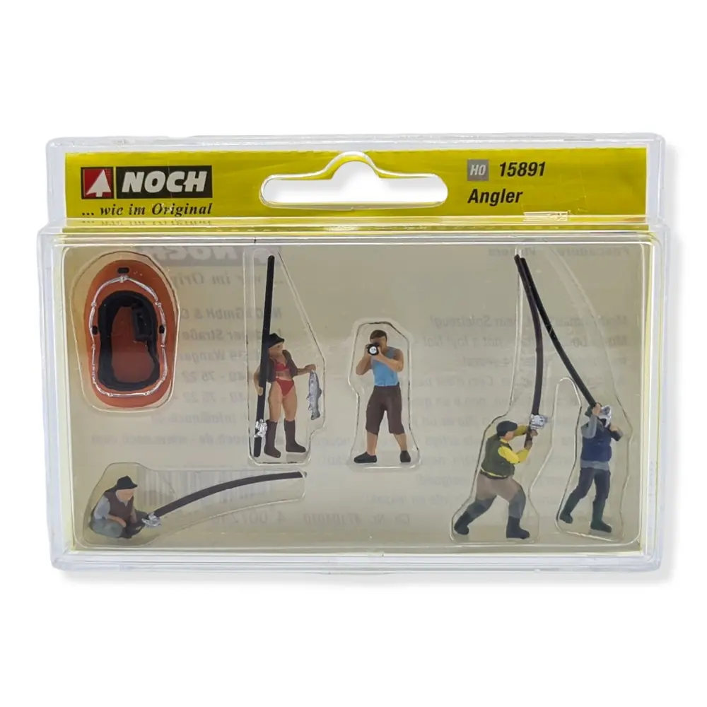 Lot de 5 personnages à la pêche et un bateau - Noch 15891 - HO 1/87 - 2